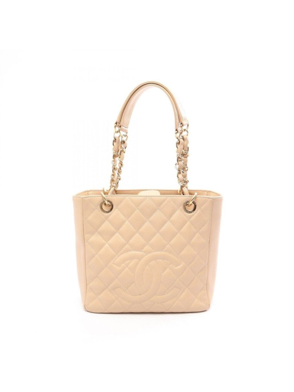 Chanel Tote Quilted Petite Shopping PST Beige Caviar Leather Chain